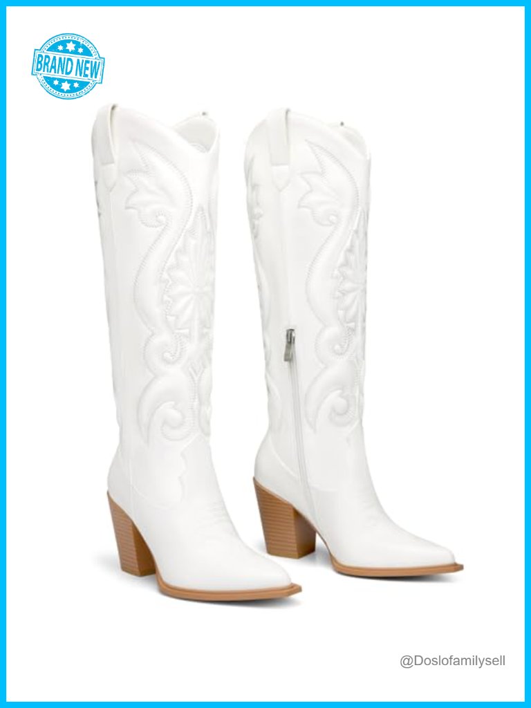 Western Cowboy Knee High Boots With Chunky Heel And Pointed Toe